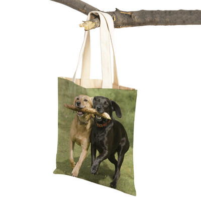 Ikdienas labradoru suņu sieviešu rokassomiņa dāmu soma Atkārtoti lietojama divpusēja mīlīga mājdzīvnieku audekla iepirkumu soma plecu ceļojumu somas