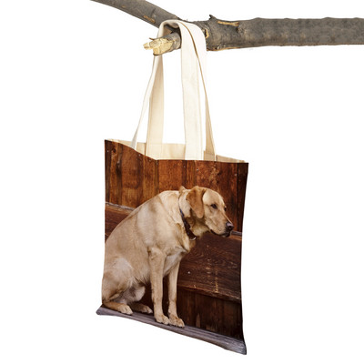 Ikdienas labradoru suņu sieviešu rokassomiņa dāmu soma Atkārtoti lietojama divpusēja mīlīga mājdzīvnieku audekla iepirkumu soma plecu ceļojumu somas