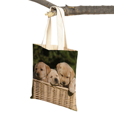 Ikdienas labradoru suņu sieviešu rokassomiņa dāmu soma Atkārtoti lietojama divpusēja mīlīga mājdzīvnieku audekla iepirkumu soma plecu ceļojumu somas