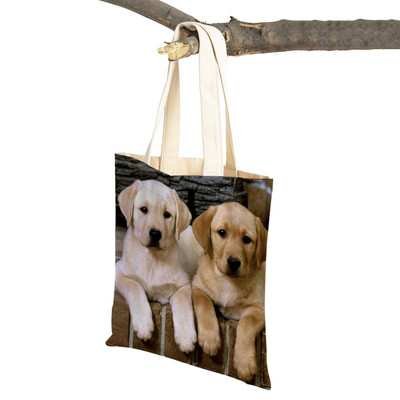 Ikdienas labradoru suņu sieviešu rokassomiņa dāmu soma Atkārtoti lietojama divpusēja mīlīga mājdzīvnieku audekla iepirkumu soma plecu ceļojumu somas