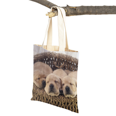 Ikdienas labradoru suņu sieviešu rokassomiņa dāmu soma Atkārtoti lietojama divpusēja mīlīga mājdzīvnieku audekla iepirkumu soma plecu ceļojumu somas