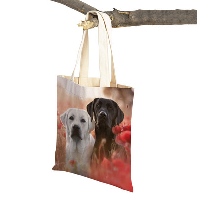 Ikdienas labradoru suņu sieviešu rokassomiņa dāmu soma Atkārtoti lietojama divpusēja mīlīga mājdzīvnieku audekla iepirkumu soma plecu ceļojumu somas