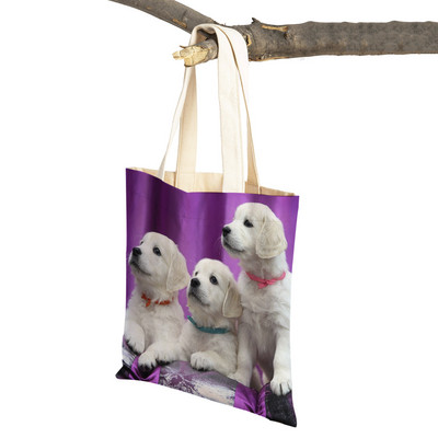 Ikdienas labradoru suņu sieviešu rokassomiņa dāmu soma Atkārtoti lietojama divpusēja mīlīga mājdzīvnieku audekla iepirkumu soma plecu ceļojumu somas