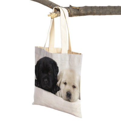 Ikdienas labradoru suņu sieviešu rokassomiņa dāmu soma Atkārtoti lietojama divpusēja mīlīga mājdzīvnieku audekla iepirkumu soma plecu ceļojumu somas