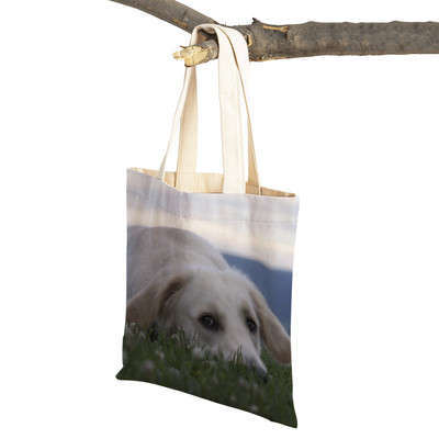 Ikdienas labradoru suņu sieviešu rokassomiņa dāmu soma Atkārtoti lietojama divpusēja mīlīga mājdzīvnieku audekla iepirkumu soma plecu ceļojumu somas