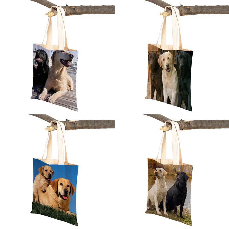 Ikdienas labradoru suņu sieviešu rokassomiņa dāmu soma Atkārtoti lietojama divpusēja mīlīga mājdzīvnieku audekla iepirkumu soma plecu ceļojumu somas