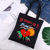 Bad Bunny Shopper Bag Canvas Tote Válltáskák UN VERANO SIN TI Zenei Album Bevásárlótáska Fekete vászon Kézitáskák Eco