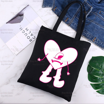 Bad Bunny Shopper Bag Canvas Tote Válltáskák UN VERANO SIN TI Zenei Album Bevásárlótáska Fekete vászon Kézitáskák Eco