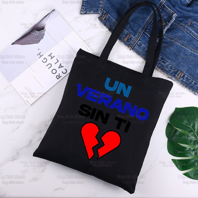 Bad Bunny Shopper Bag Canvas Tote Válltáskák UN VERANO SIN TI Zenei Album Bevásárlótáska Fekete vászon Kézitáskák Eco