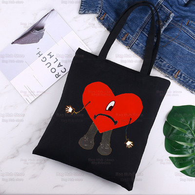 Bad Bunny Shopper Bag Canvas Tote Válltáskák UN VERANO SIN TI Zenei Album Bevásárlótáska Fekete vászon Kézitáskák Eco