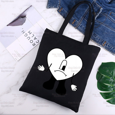 Bad Bunny Shopper Bag Canvas Tote Válltáskák UN VERANO SIN TI Zenei Album Bevásárlótáska Fekete vászon Kézitáskák Eco