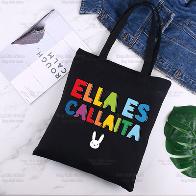 Bad Bunny Shopper Bag Canvas Tote Válltáskák UN VERANO SIN TI Zenei Album Bevásárlótáska Fekete vászon Kézitáskák Eco