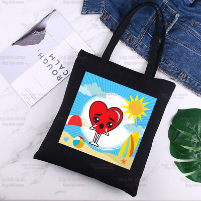 Bad Bunny Shopper Bag Canvas Tote Válltáskák UN VERANO SIN TI Zenei Album Bevásárlótáska Fekete vászon Kézitáskák Eco