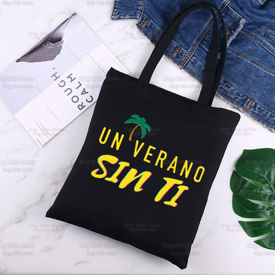 Bad Bunny Shopper Bag Canvas Tote Válltáskák UN VERANO SIN TI Zenei Album Bevásárlótáska Fekete vászon Kézitáskák Eco