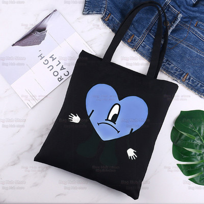 Bad Bunny Shopper Bag Canvas Tote Válltáskák UN VERANO SIN TI Zenei Album Bevásárlótáska Fekete vászon Kézitáskák Eco