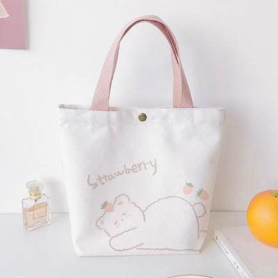 PURDORED 1 vnt Moteriška animacinė mini rankinė Korėjietiško stiliaus mažas pirkinių krepšys mergaitei, daugkartinio naudojimo drobės laikymo krepšys