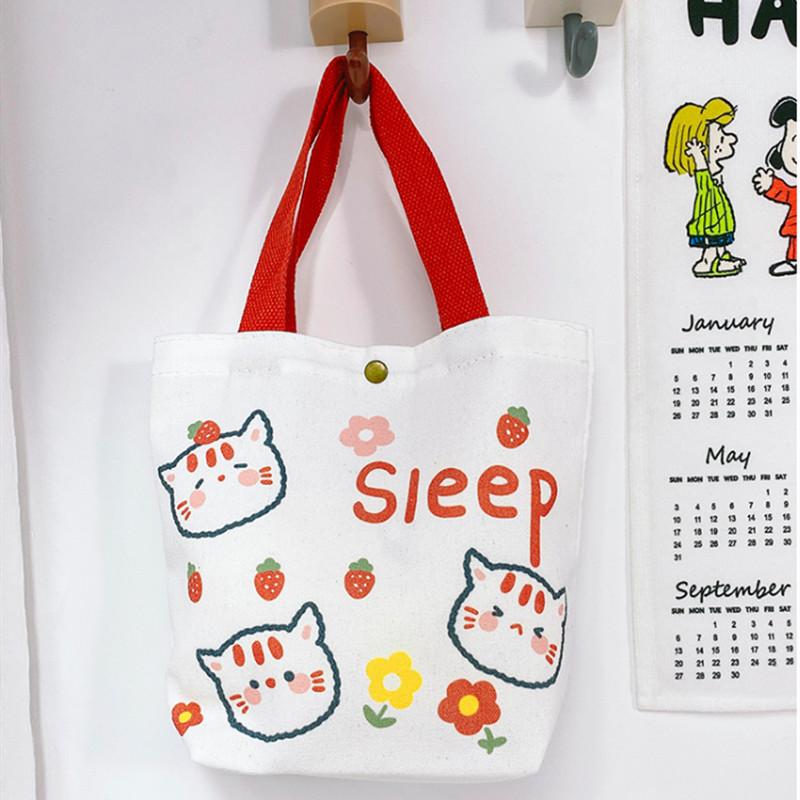 PURDORED 1 vnt Moteriška animacinė mini rankinė Korėjietiško stiliaus mažas pirkinių krepšys mergaitei, daugkartinio naudojimo drobės laikymo krepšys