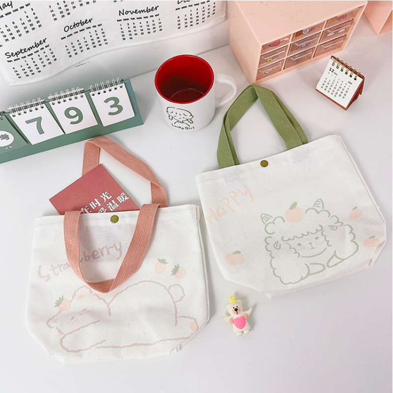 PURDORED 1 vnt Moteriška animacinė mini rankinė Korėjietiško stiliaus mažas pirkinių krepšys mergaitei, daugkartinio naudojimo drobės laikymo krepšys