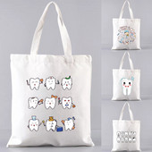 Shopper Sklopiva torba za višekratnu upotrebu, slatka torba za trgovinu namirnicama, prijenosna torba za rame velikog kapaciteta, ekološka torba u Harajuku stilu s otisnutim zubima