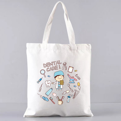 Shopper Sklopiva torba za višekratnu upotrebu, slatka torba za trgovinu namirnicama, prijenosna torba za rame velikog kapaciteta, ekološka torba u Harajuku stilu s otisnutim zubima