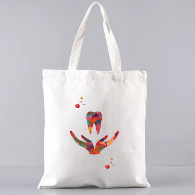 Shopper Sklopiva torba za višekratnu upotrebu, slatka torba za trgovinu namirnicama, prijenosna torba za rame velikog kapaciteta, ekološka torba u Harajuku stilu s otisnutim zubima