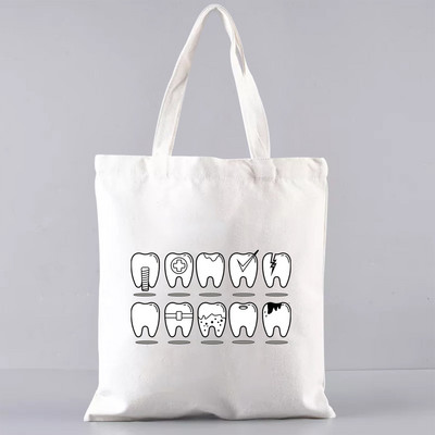 Shopper Sklopiva torba za višekratnu upotrebu, slatka torba za trgovinu namirnicama, prijenosna torba za rame velikog kapaciteta, ekološka torba u Harajuku stilu s otisnutim zubima
