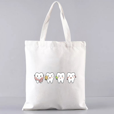 Shopper Sklopiva torba za višekratnu upotrebu, slatka torba za trgovinu namirnicama, prijenosna torba za rame velikog kapaciteta, ekološka torba u Harajuku stilu s otisnutim zubima