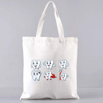Shopper Sklopiva torba za višekratnu upotrebu, slatka torba za trgovinu namirnicama, prijenosna torba za rame velikog kapaciteta, ekološka torba u Harajuku stilu s otisnutim zubima