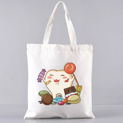 Shopper Sklopiva torba za višekratnu upotrebu, slatka torba za trgovinu namirnicama, prijenosna torba za rame velikog kapaciteta, ekološka torba u Harajuku stilu s otisnutim zubima