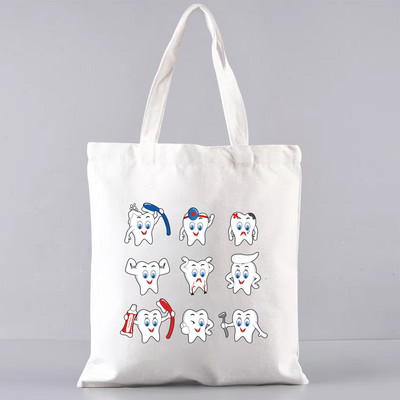 Shopper Sklopiva torba za višekratnu upotrebu, slatka torba za trgovinu namirnicama, prijenosna torba za rame velikog kapaciteta, ekološka torba u Harajuku stilu s otisnutim zubima