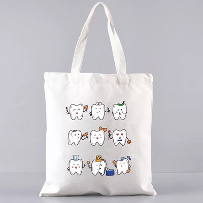 Shopper Sklopiva torba za višekratnu upotrebu, slatka torba za trgovinu namirnicama, prijenosna torba za rame velikog kapaciteta, ekološka torba u Harajuku stilu s otisnutim zubima