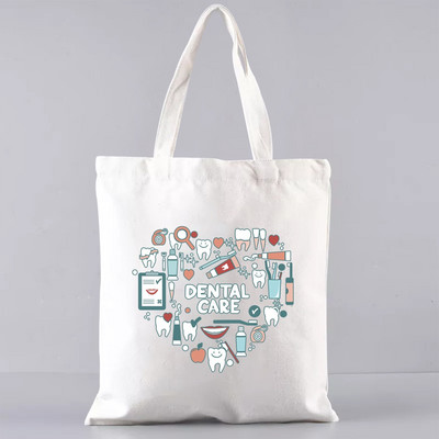 Shopper Sklopiva torba za višekratnu upotrebu, slatka torba za trgovinu namirnicama, prijenosna torba za rame velikog kapaciteta, ekološka torba u Harajuku stilu s otisnutim zubima