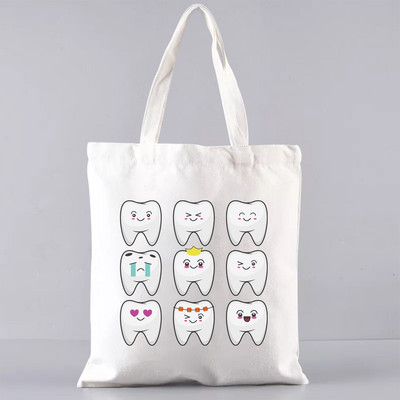 Shopper Sklopiva torba za višekratnu upotrebu, slatka torba za trgovinu namirnicama, prijenosna torba za rame velikog kapaciteta, ekološka torba u Harajuku stilu s otisnutim zubima