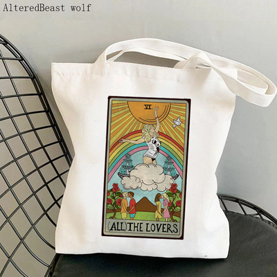 Női vásárlótáska THE RAINBOW Modern Tarot Card Bag Harajuku Shopping Canvas Shopper Bag lány kézitáska Vállas női táska