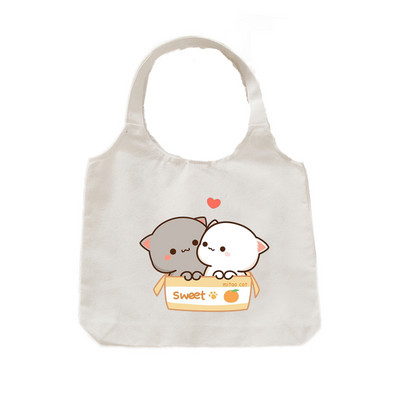 Tote platnena ručna torba Ekološka platnena torba za kupovinu za žene Slatka mačka Grafički crtići Torbe na rame Torba od pamučne tkanine za djevojčice