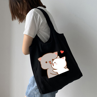 Tote platnena ručna torba Ekološka platnena torba za kupovinu za žene Slatka mačka Grafički crtići Torbe na rame Torba od pamučne tkanine za djevojčice