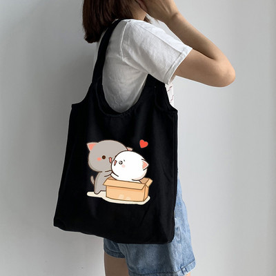 Tote platnena ručna torba Ekološka platnena torba za kupovinu za žene Slatka mačka Grafički crtići Torbe na rame Torba od pamučne tkanine za djevojčice