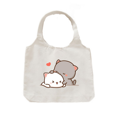 Tote platnena ručna torba Ekološka platnena torba za kupovinu za žene Slatka mačka Grafički crtići Torbe na rame Torba od pamučne tkanine za djevojčice