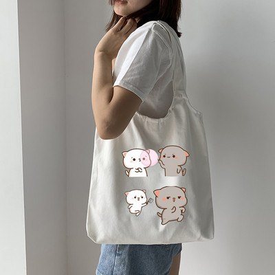 Tote platnena ručna torba Ekološka platnena torba za kupovinu za žene Slatka mačka Grafički crtići Torbe na rame Torba od pamučne tkanine za djevojčice