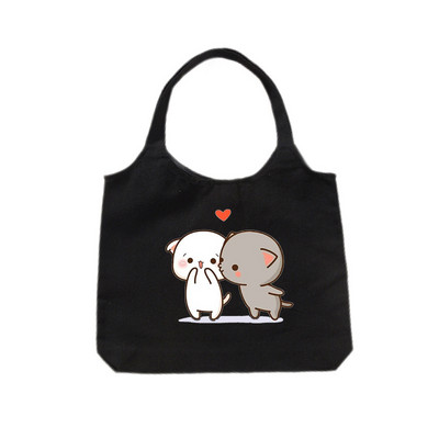 Tote platnena ručna torba Ekološka platnena torba za kupovinu za žene Slatka mačka Grafički crtići Torbe na rame Torba od pamučne tkanine za djevojčice