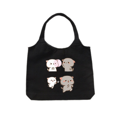Tote platnena ručna torba Ekološka platnena torba za kupovinu za žene Slatka mačka Grafički crtići Torbe na rame Torba od pamučne tkanine za djevojčice