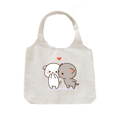 Tote platnena ručna torba Ekološka platnena torba za kupovinu za žene Slatka mačka Grafički crtići Torbe na rame Torba od pamučne tkanine za djevojčice