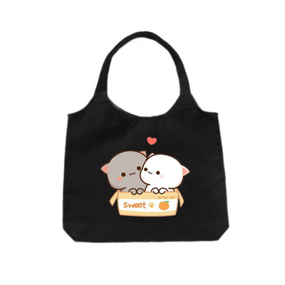 Tote platnena ručna torba Ekološka platnena torba za kupovinu za žene Slatka mačka Grafički crtići Torbe na rame Torba od pamučne tkanine za djevojčice