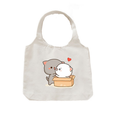 Tote platnena ručna torba Ekološka platnena torba za kupovinu za žene Slatka mačka Grafički crtići Torbe na rame Torba od pamučne tkanine za djevojčice