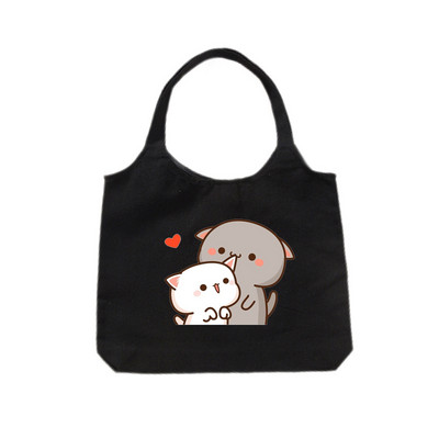 Tote platnena ručna torba Ekološka platnena torba za kupovinu za žene Slatka mačka Grafički crtići Torbe na rame Torba od pamučne tkanine za djevojčice