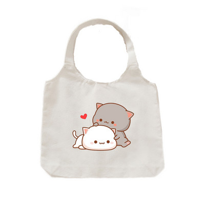 Tote platnena ručna torba Ekološka platnena torba za kupovinu za žene Slatka mačka Grafički crtići Torbe na rame Torba od pamučne tkanine za djevojčice