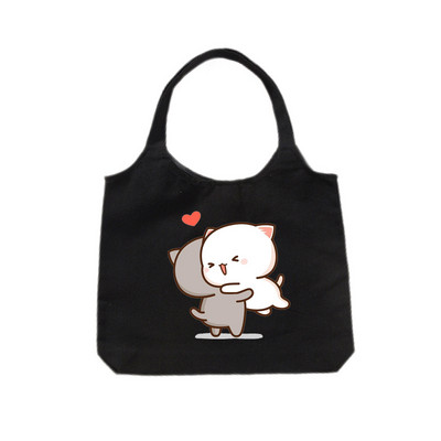 Tote platnena ručna torba Ekološka platnena torba za kupovinu za žene Slatka mačka Grafički crtići Torbe na rame Torba od pamučne tkanine za djevojčice