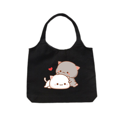 Tote platnena ručna torba Ekološka platnena torba za kupovinu za žene Slatka mačka Grafički crtići Torbe na rame Torba od pamučne tkanine za djevojčice