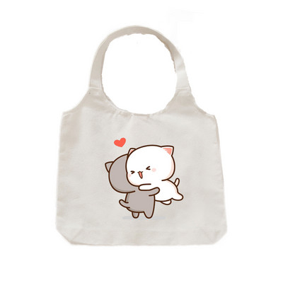 Tote platnena ručna torba Ekološka platnena torba za kupovinu za žene Slatka mačka Grafički crtići Torbe na rame Torba od pamučne tkanine za djevojčice