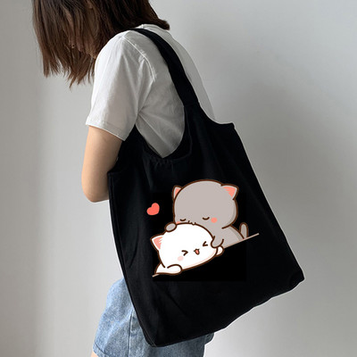 Tote platnena ručna torba Ekološka platnena torba za kupovinu za žene Slatka mačka Grafički crtići Torbe na rame Torba od pamučne tkanine za djevojčice